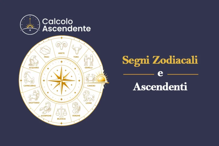 Segni zodiacali e ascendenti con ruota zodiacale e simboli dei 12 segni